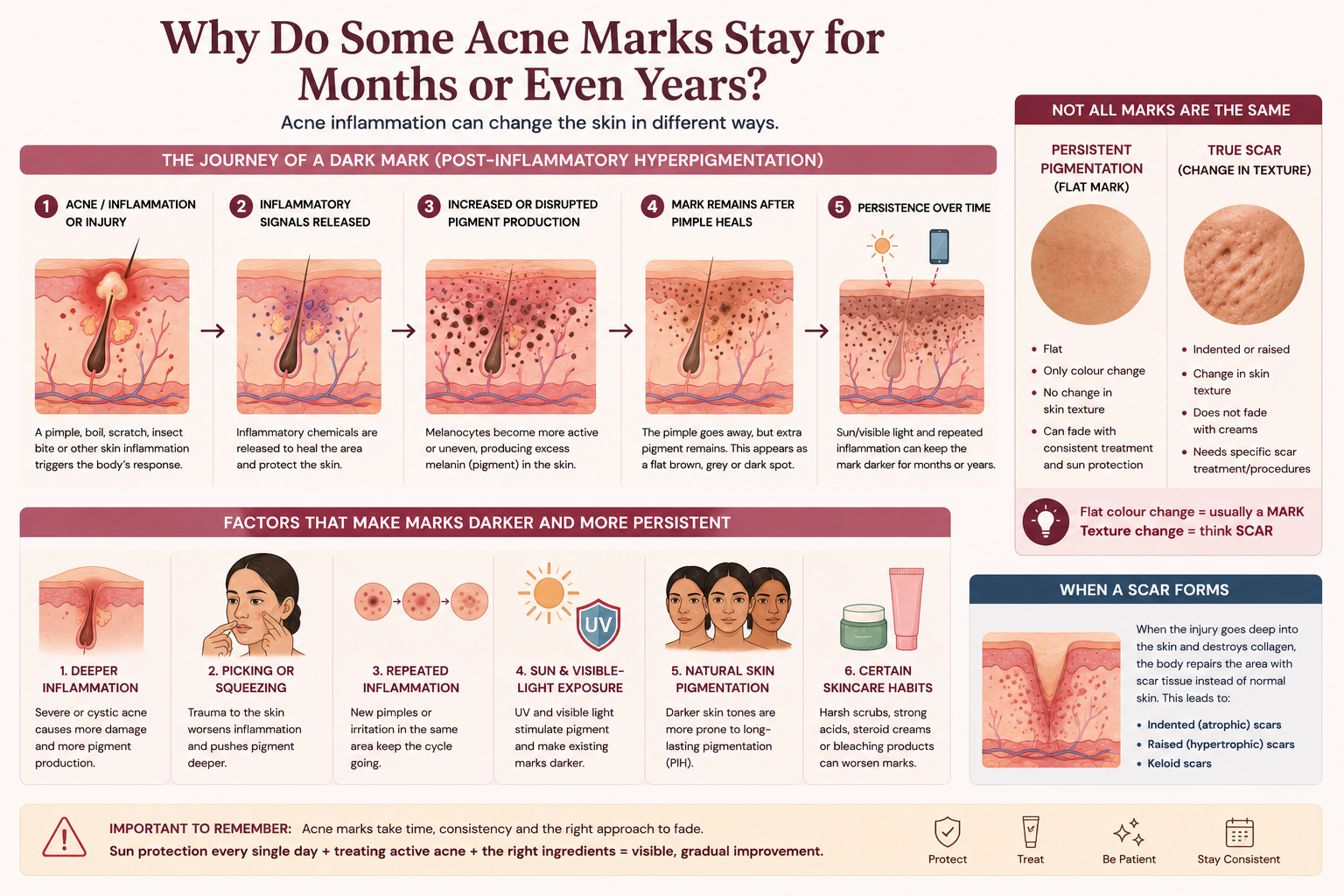 Why some acne marks and dark spots remain for months or years