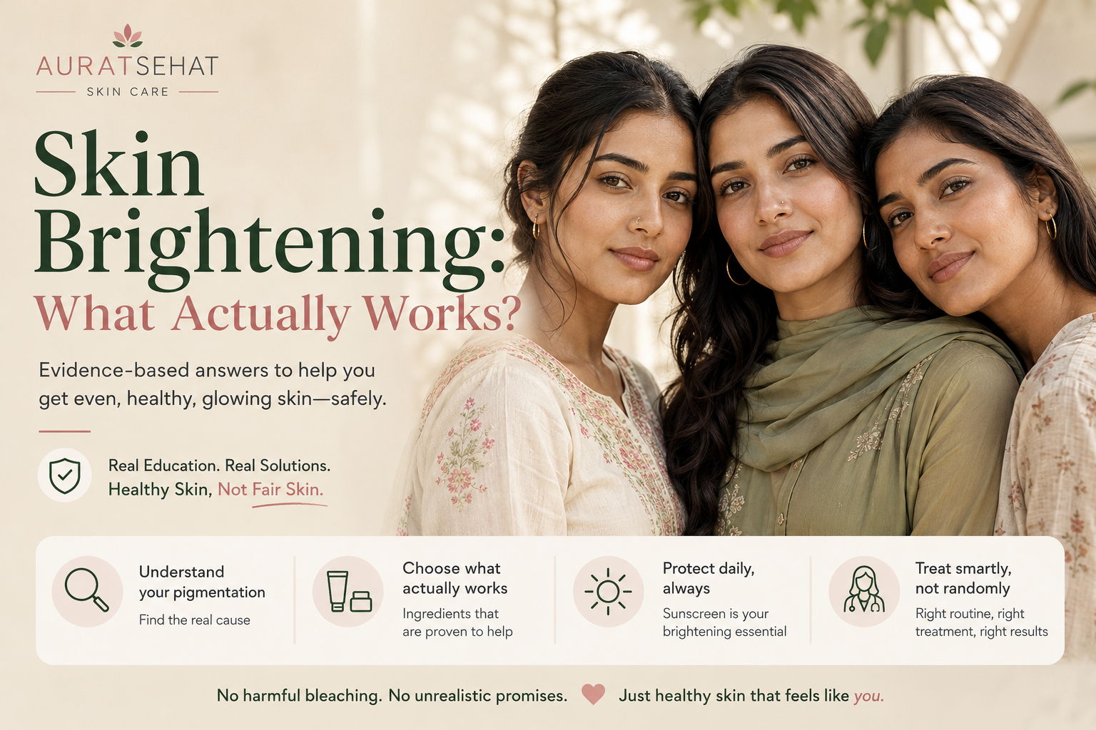 Skin brightening guide for South Asian women focusing on healthy even skin rather than whitening