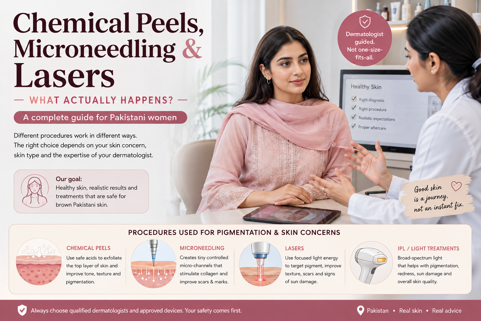 Chemical peels, microneedling and laser skin procedures for pigmentation and acne scars