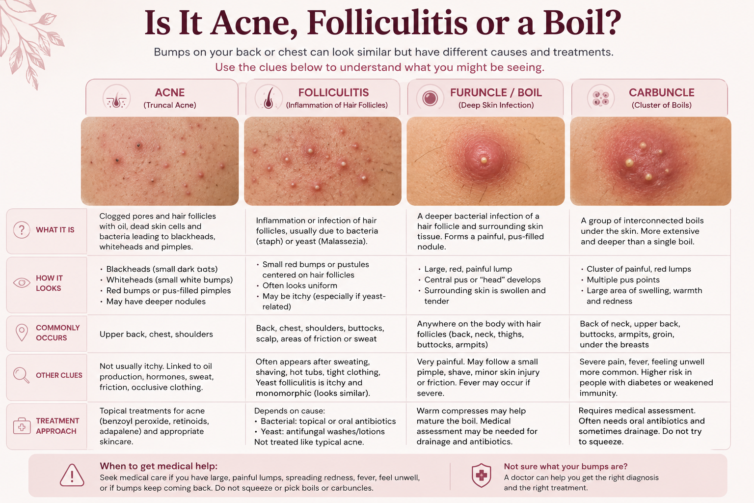 Difference between acne folliculitis boils and carbuncles