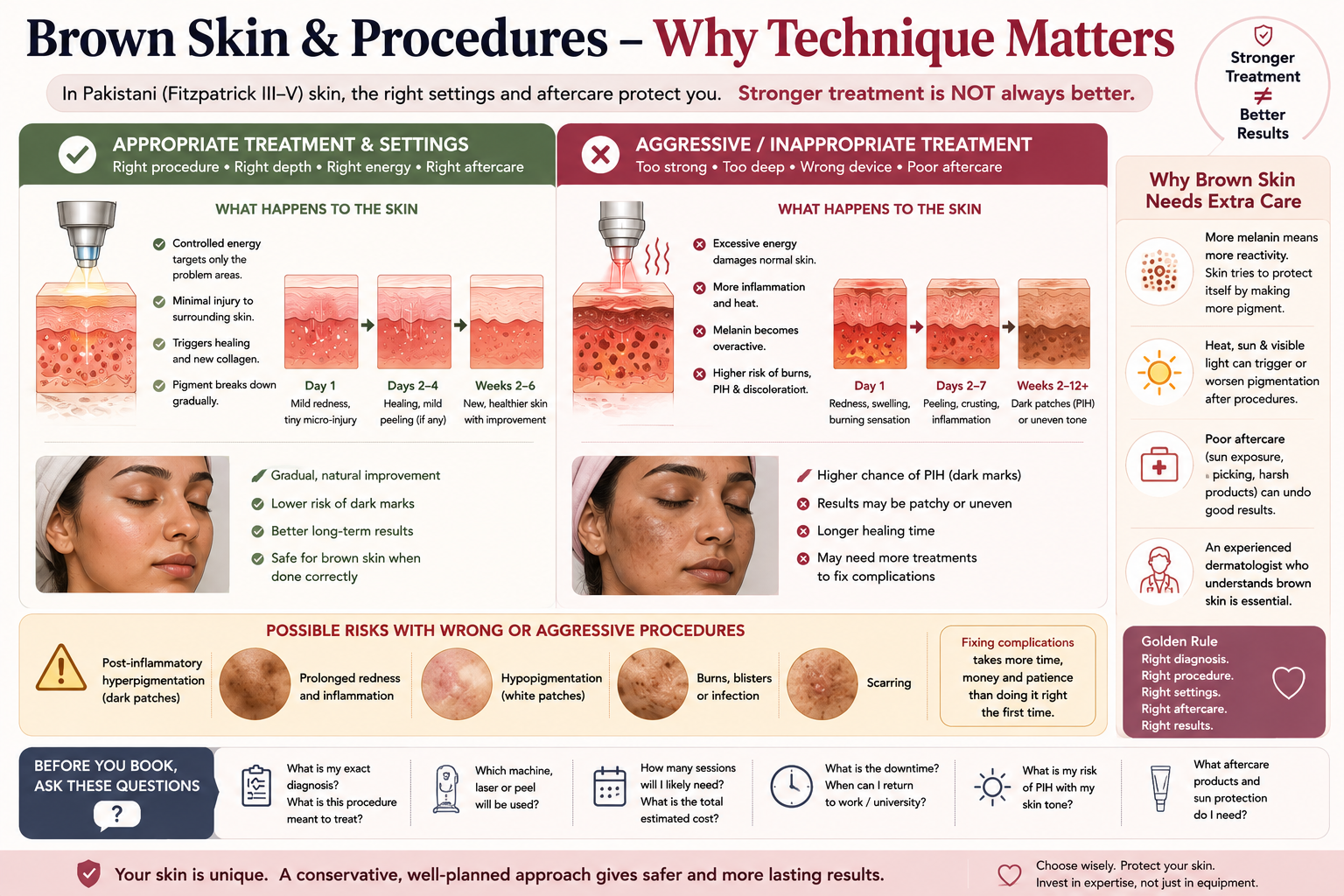 Why careful settings matter for chemical peels and lasers on brown skin to reduce burns and hyperpigmentation