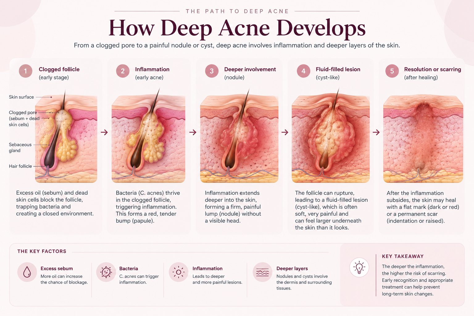 How deep nodular and cystic acne develops under the skin