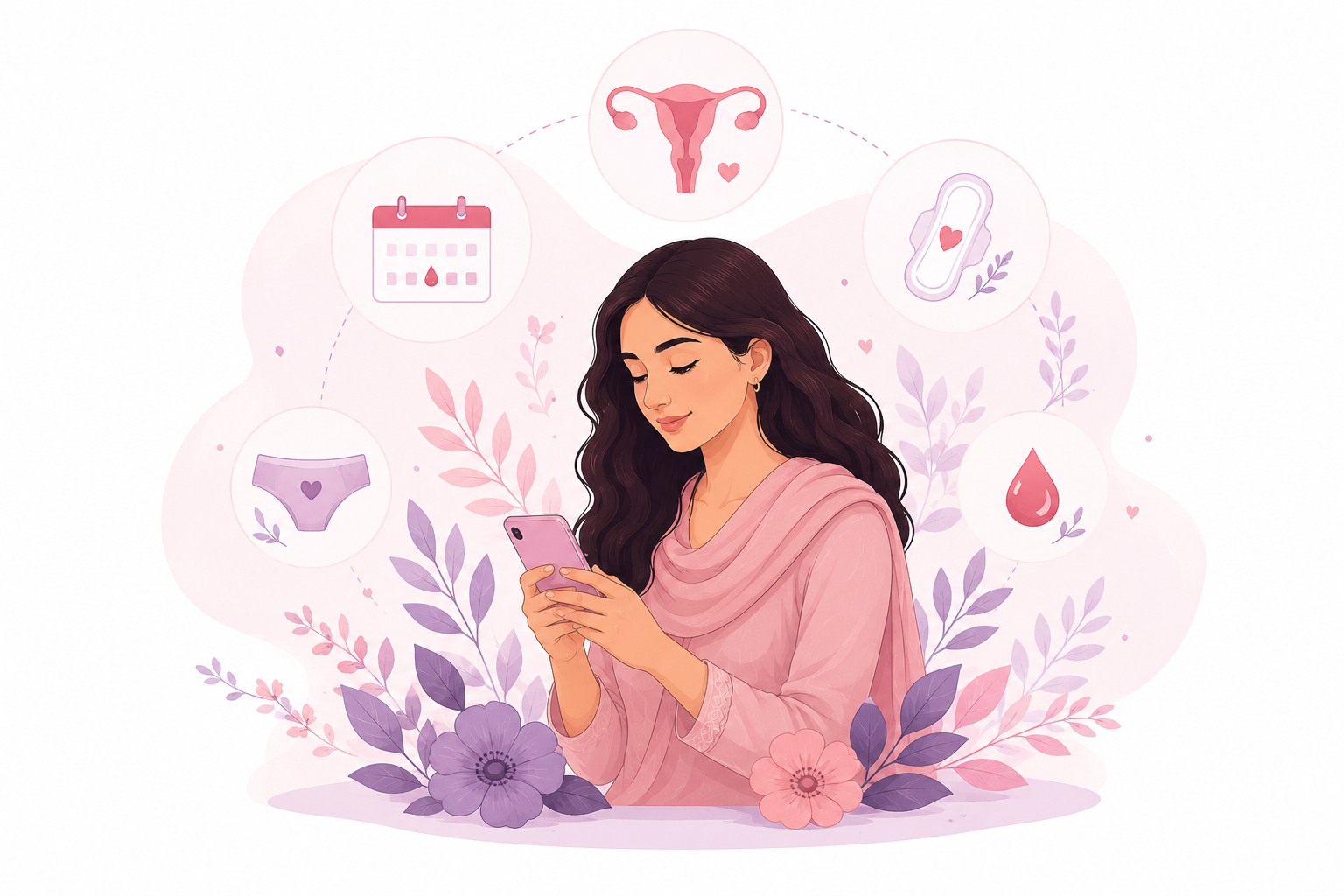 Woman exploring information about periods and pelvic health symptoms