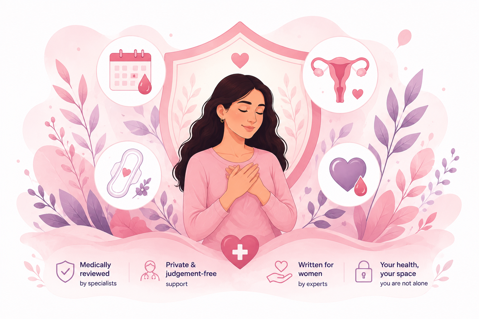 Supportive women's health illustration for periods and pelvic concerns