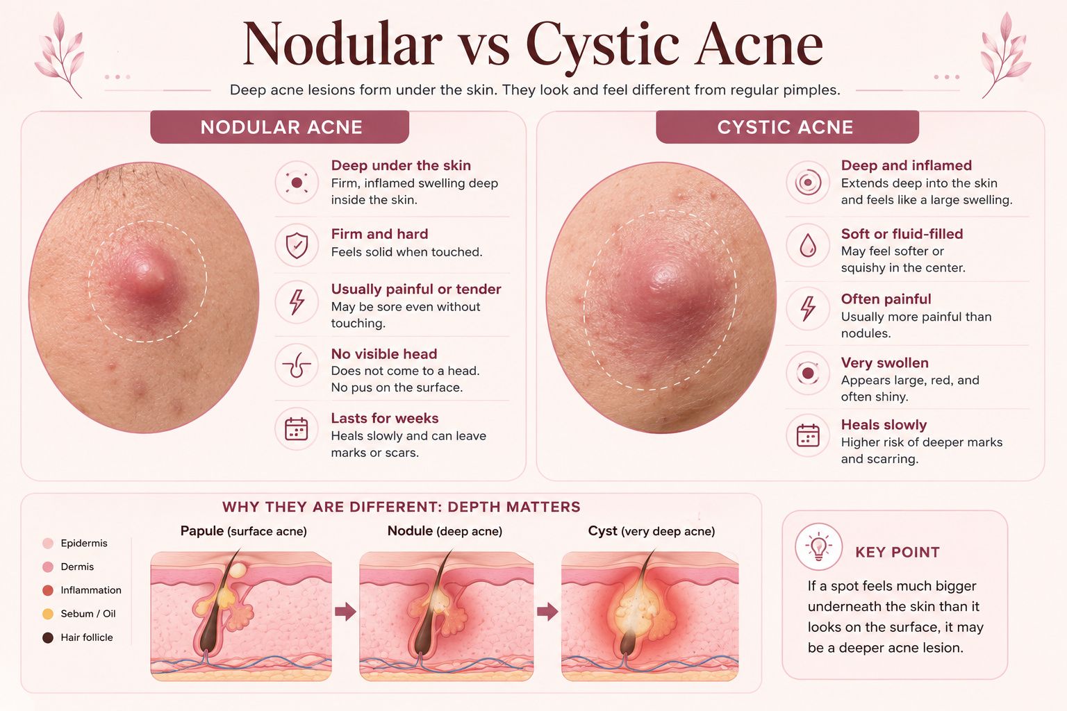 Difference between nodular acne and cystic acne