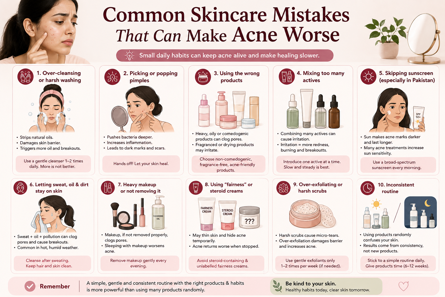 Common skincare mistakes that can make acne worse