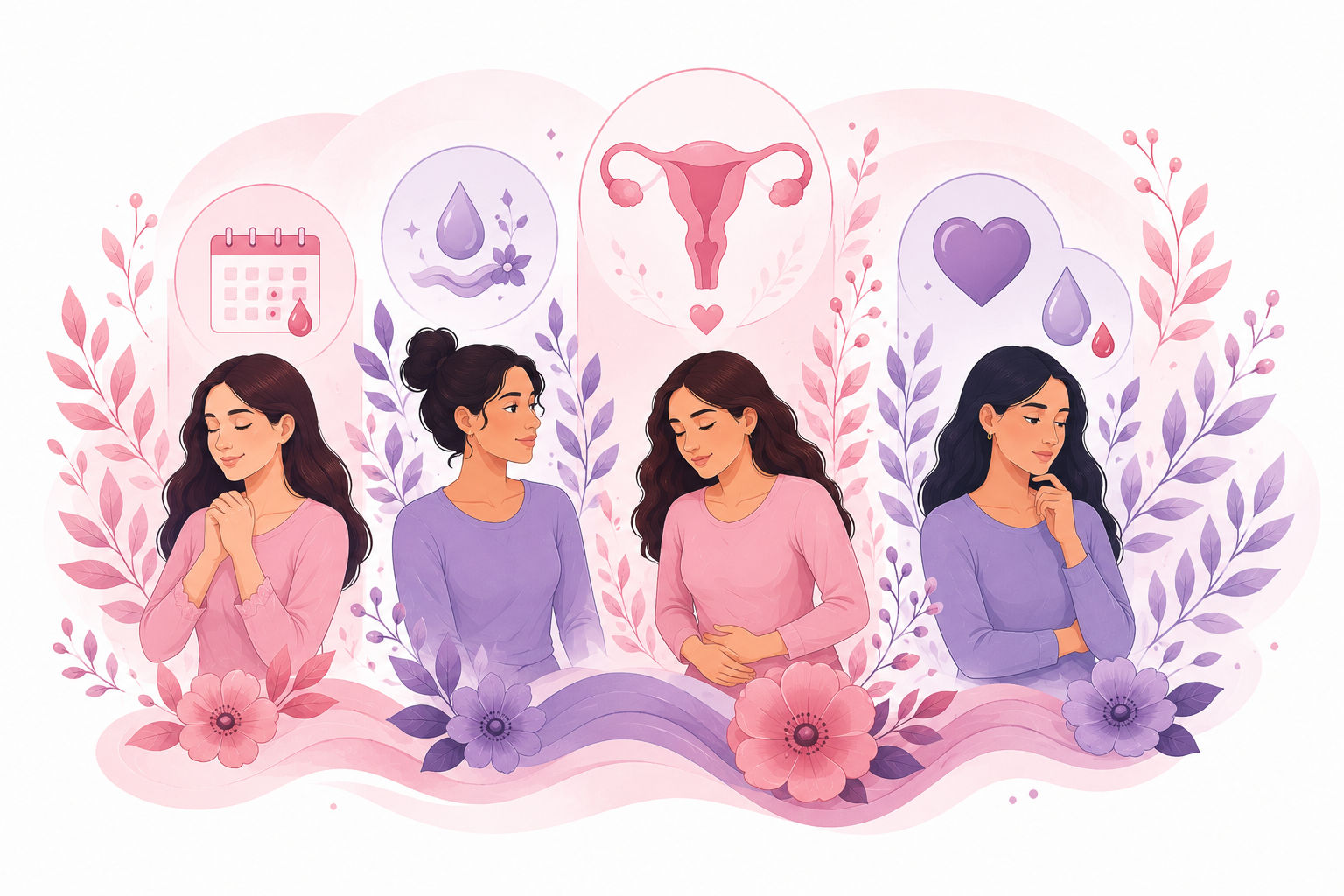 Illustration representing periods, vaginal health, pelvic health and sexual health