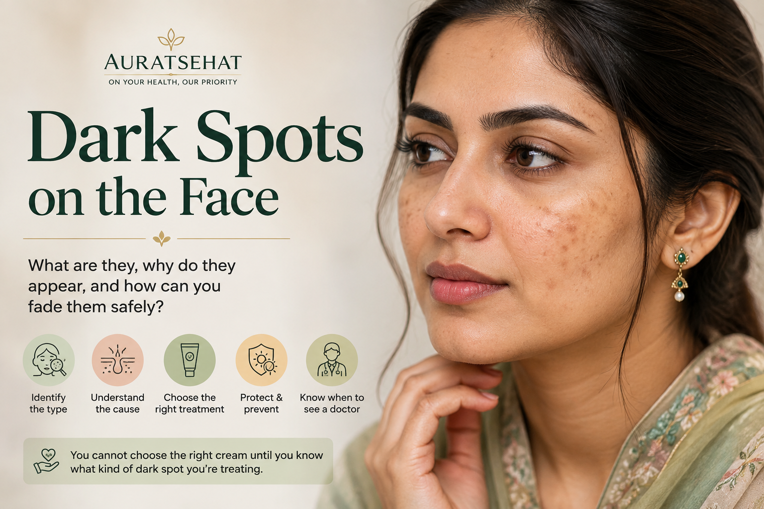 South Asian woman with dark spots and facial hyperpigmentation