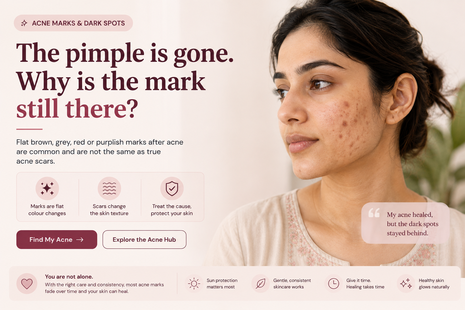 Acne marks and dark spots on a woman's face
