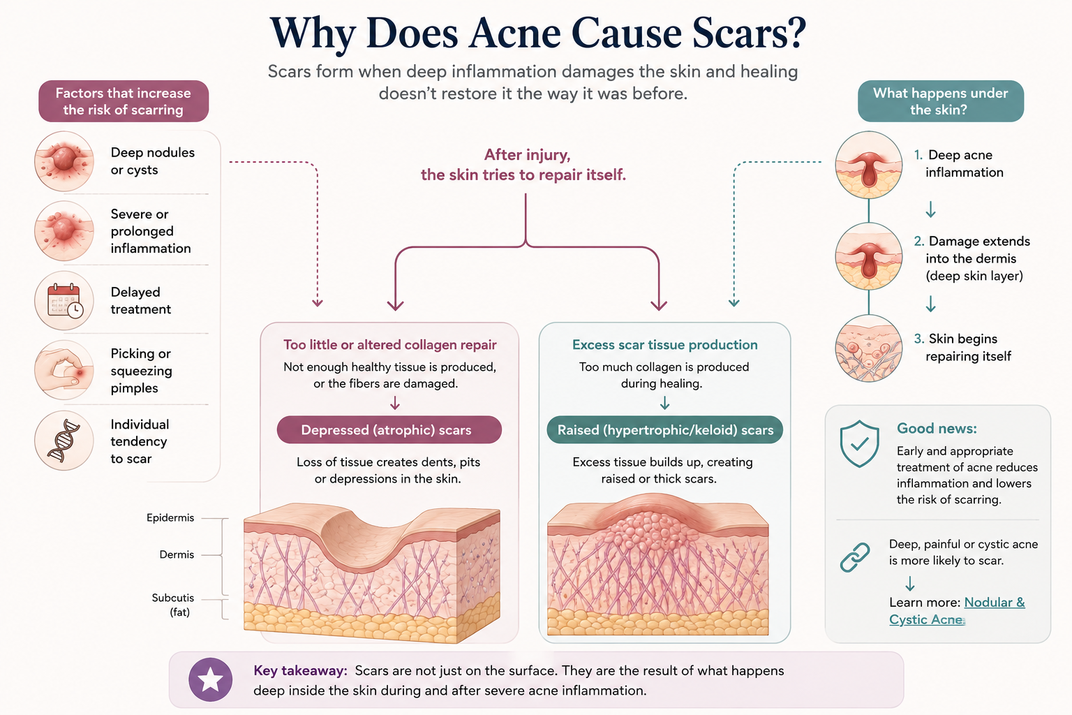 How deep acne inflammation causes depressed and raised acne scars