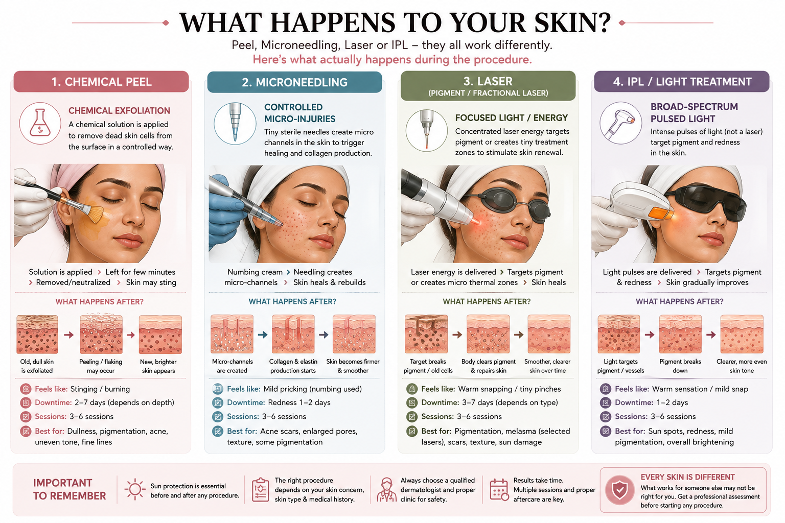 How chemical peels, microneedling, lasers and IPL work on the skin