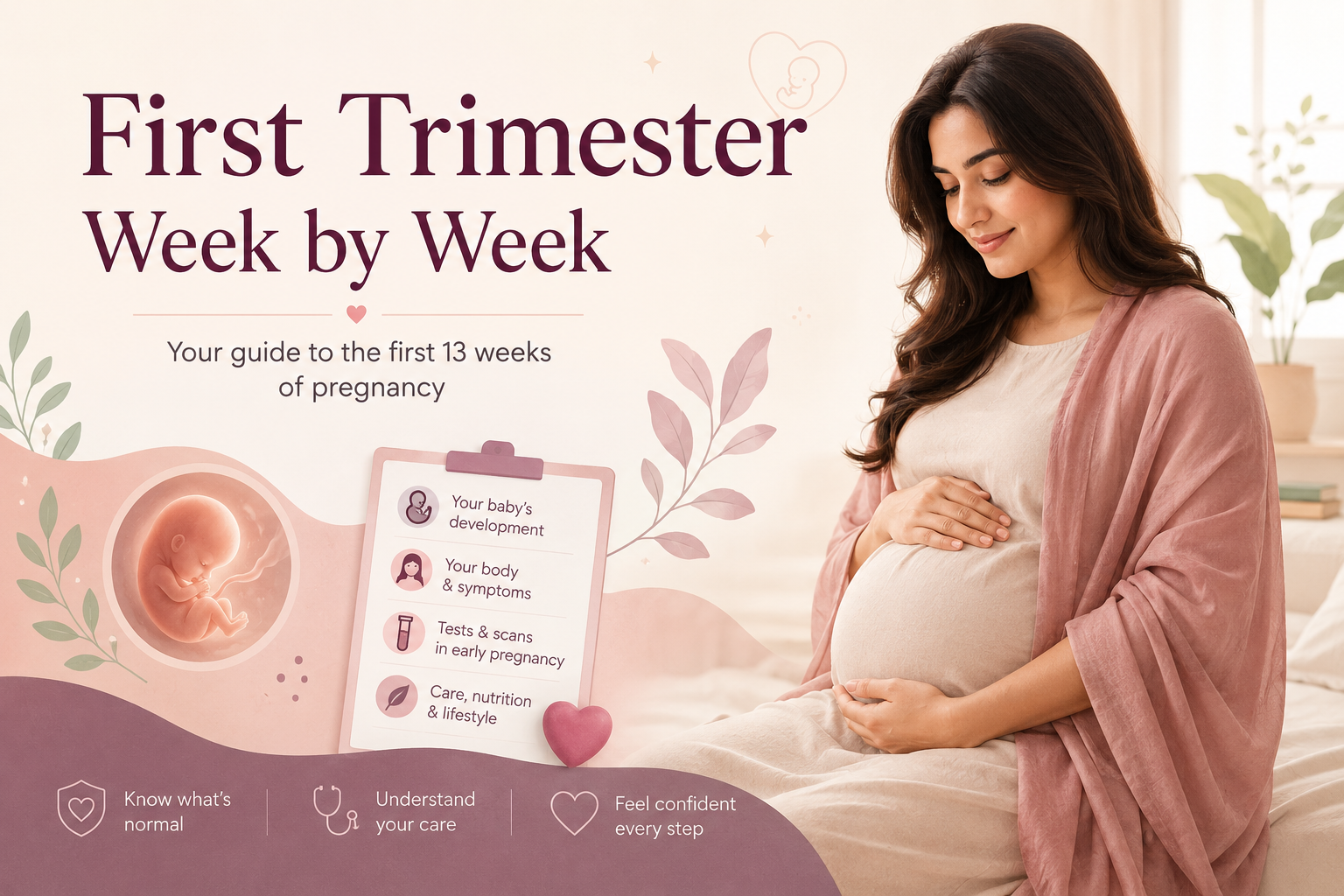 First trimester week by week guide covering the first 13 weeks of pregnancy