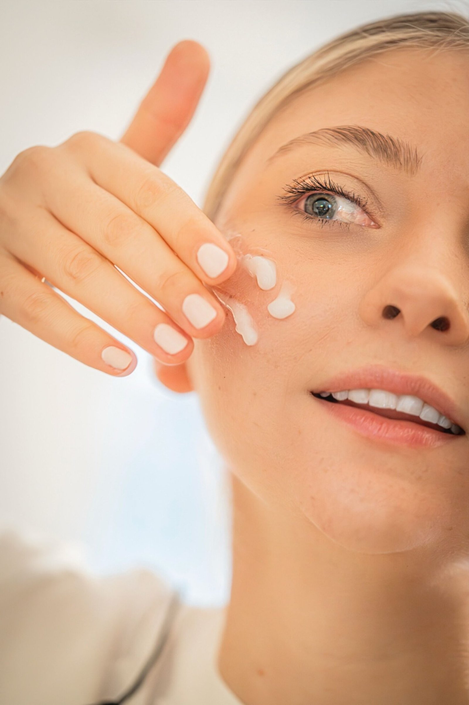 Woman applying skincare